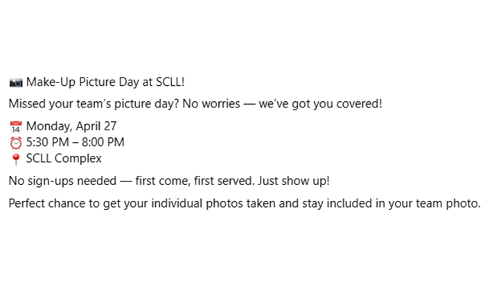 Make Up Picture Day at SCLL