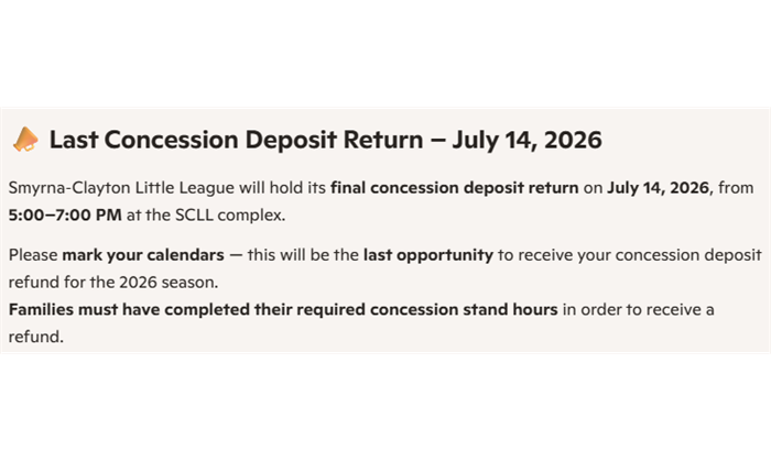 Last Concession Deposit Return, July 14th, 2026